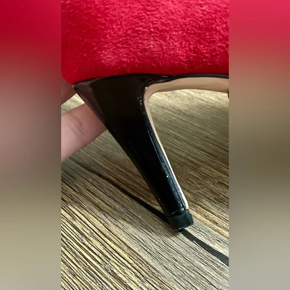 Diane Von Furstenberg Heels Shoes US 6 Red Suede Pointed Toe Christmas Holiday - Picture 12 of 12